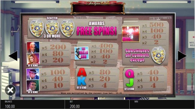 Slot game symbols paytable.