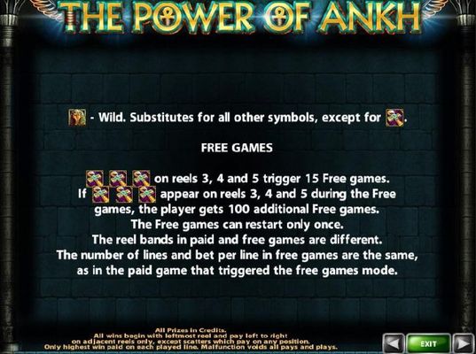 3, 4 or 5 Ankh Cross scatter icons trigger 15 free games.