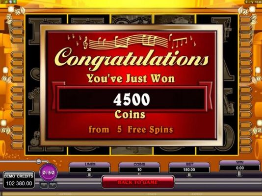 Five free games pays out a total of 4500 coins.