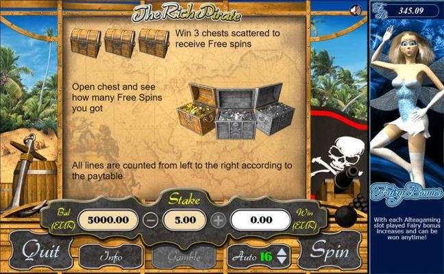 Three scattered chests wins free spins