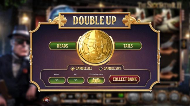 Double Up Gamble Feature Game Board - Choose heads or tails for a chance to increse your winnings.