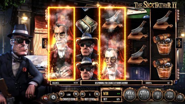 Gangster feature triggered. A respin of the reels takes place giving the player a chance at increased winnings.