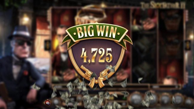 Gangster feature triggers 4,735 coin super mega win.