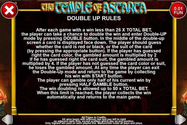 Double Up Gamble Feature Rules