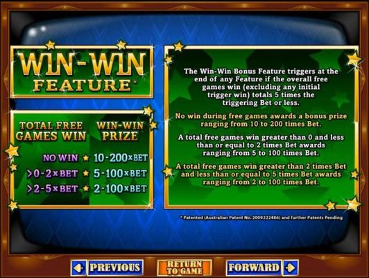 Win-Win Feature triggers when the overall win from the Eld Magic feature totals 10 times the triggering bet or less.