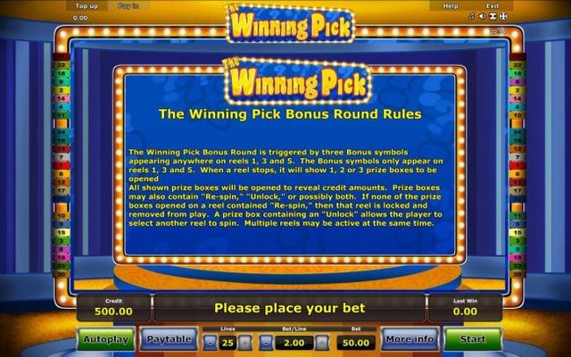 The Winning Pick Bonus Round Rules