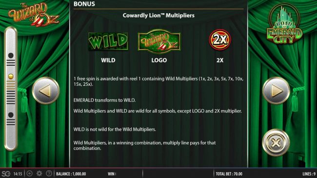 Cowardly Lion Multipliers Bonus Game Rules