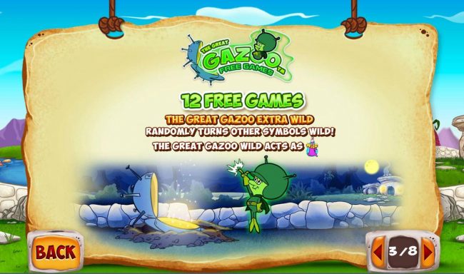 The Great Gazoo Free Games - 12 Free Games - The Great Gazoo Extra Wild - Randomly truns other symbols wild.