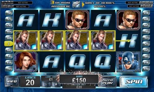 four thor symbols triggers a 150 coin big win jackpot