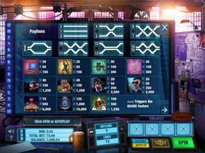 Slot game symbols paytable and payline diagrams