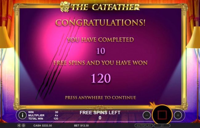Free Spins feature pays out a total of 120 coins.