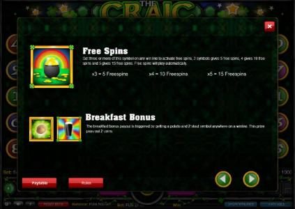 Free Spins and Breakfast bonus feature rules
