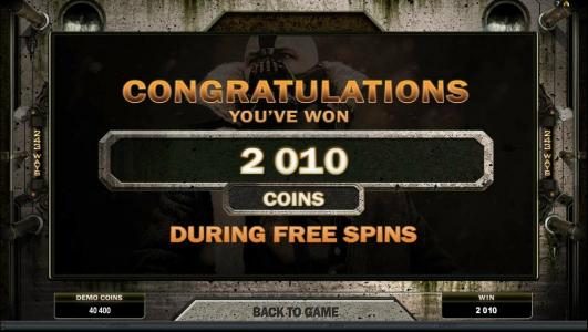The free spin feature paid out 2010 coins