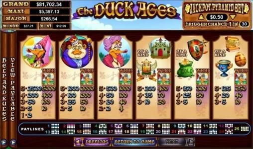 Slot game symbols paytable and payline diagrams