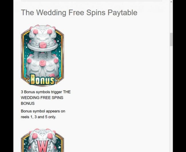 The Wedding  Free Spins Paytable
