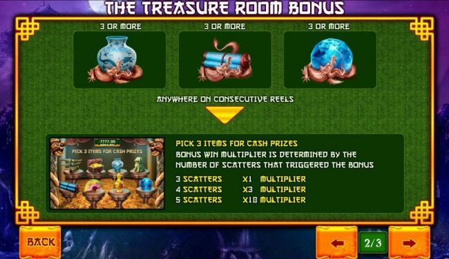 Three different bonus scatters trigger the Treasure Room Bonus.