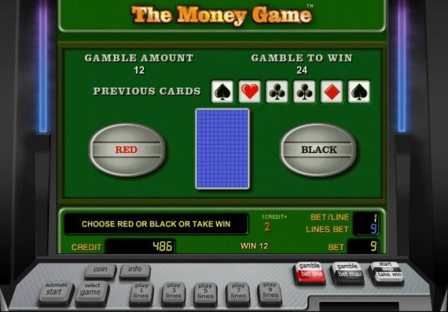 Gamble feature game board is available after every winning spin. For a chance to increase your winnings, select the correct color of the next card or take win.