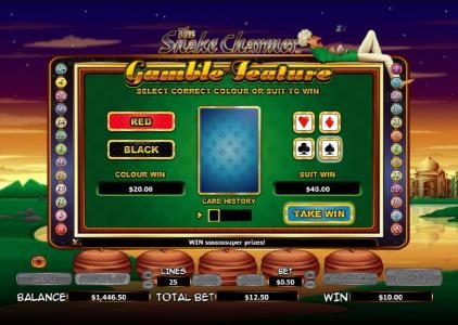 gamble feature game board - select correct color or suit to win