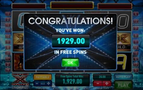 the free spins bonus feature paid out 1929 coins