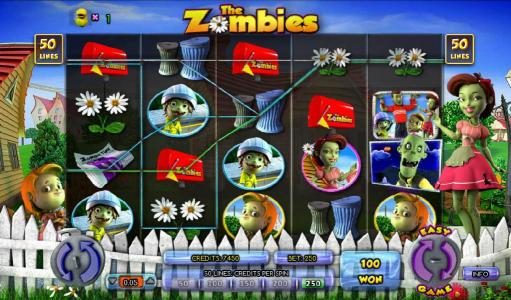 The combination of zombie parent and bad zombie located on reels 3 and 4 triggers the Zombie Bonus game.
