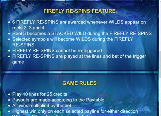 Firefly Re-Spins Feature Rules