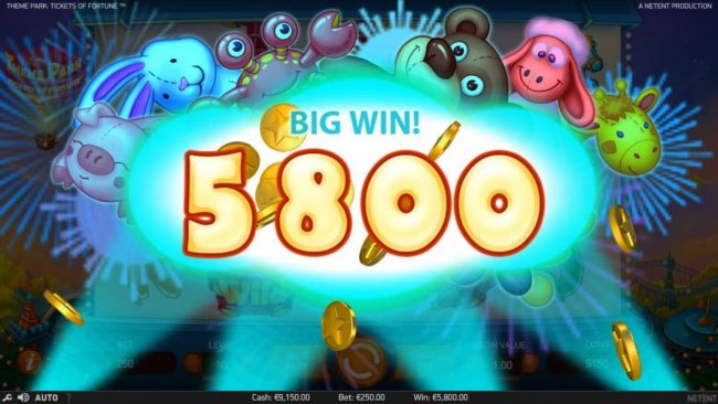 A 5800 coin big win activated.