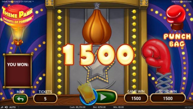 Hitting the punching bag awarded a 1500 coin big win.
