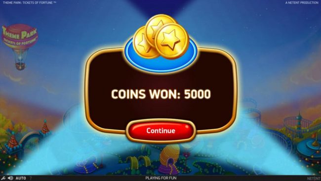 Theme Park Bonus Game paid out a total of 5000 coins for an awesome win.