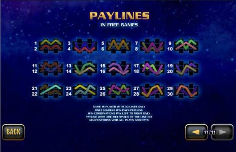 the games has an additional 30 paylines in the free games