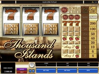 Main game board featuring three reels, 1 payline and a 1,600x max payout