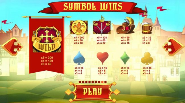 Slot game symbols paytable.