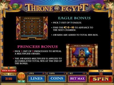 eagle bonus and princess bonus rules