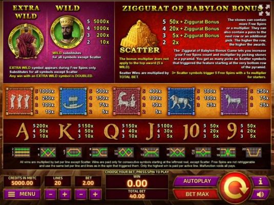 Slot game symbols paytable featuring ancient Persia inspired icons.