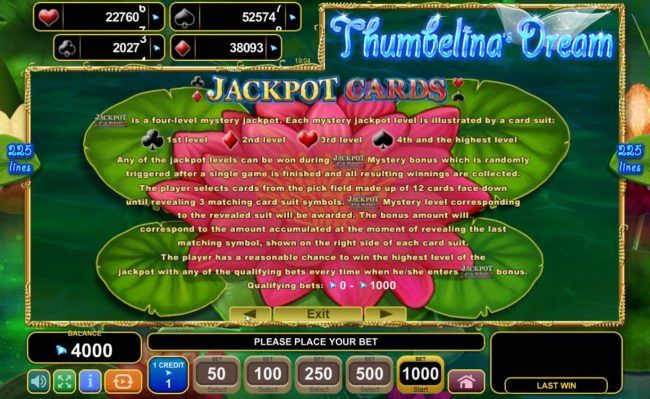 Jackpot Cards Mystery Bonus - Any of the jackpot levels can be won during the bonus feature which is randomly triggered.