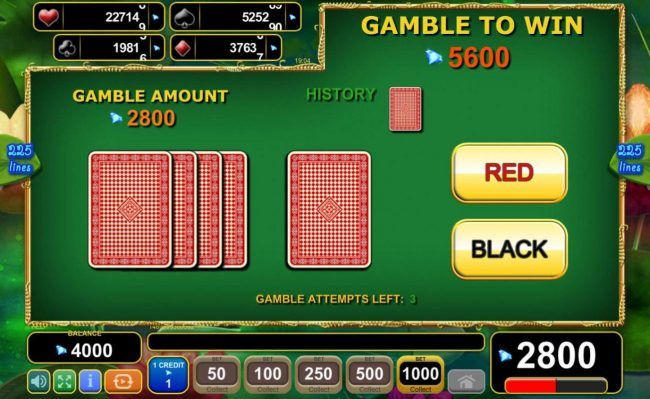 Gamble Feature - To gamble any win press Gamble then select Red or Black.