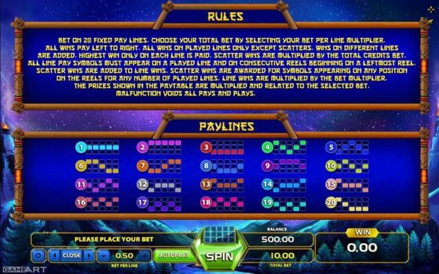General Game Rules and Payline Diagrams 1-20