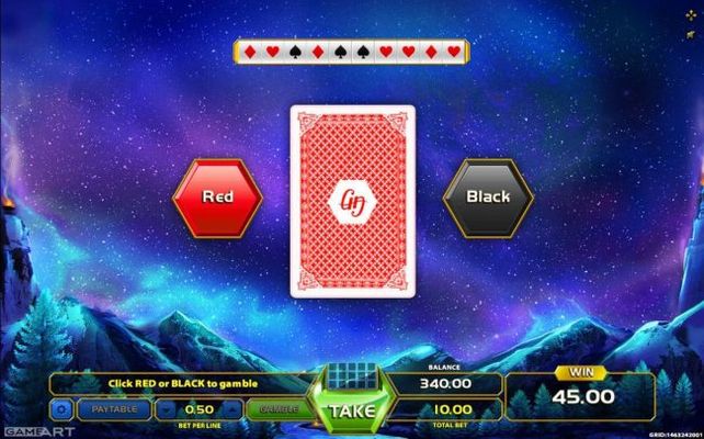 Gamble Feature - To gamble any win press Gamble then select Red or Black.