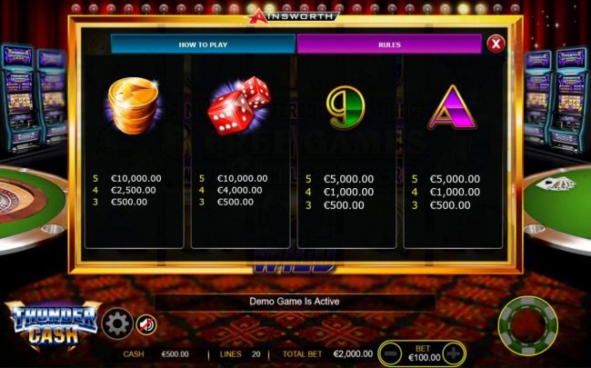 Medium Value Slot Game  Symbols Paytable - Free Games Bonus.