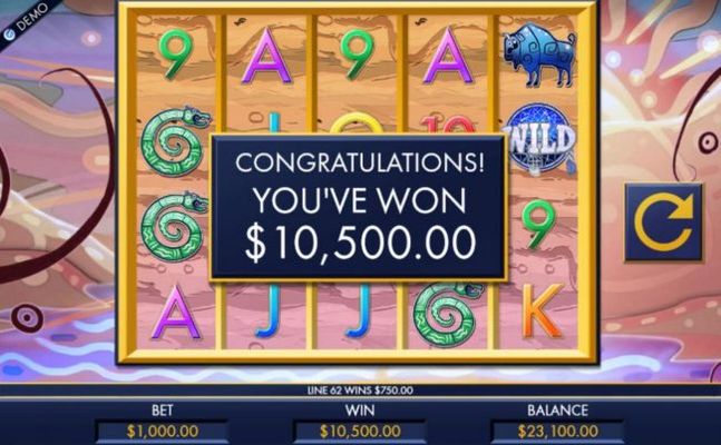 The Free Spins feature pays out a total of 10,500.00 for a mega win.