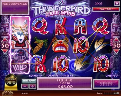 Stacked wild symbol on reel 1 triggers multiple winning paylines during the Free Spins feature.