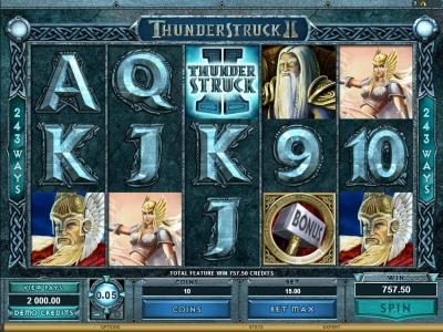 ThunderStruck II slot game playing field