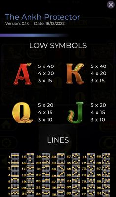 Low Value Symbols Paytable