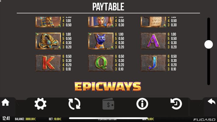 Low Value Symbols Paytable