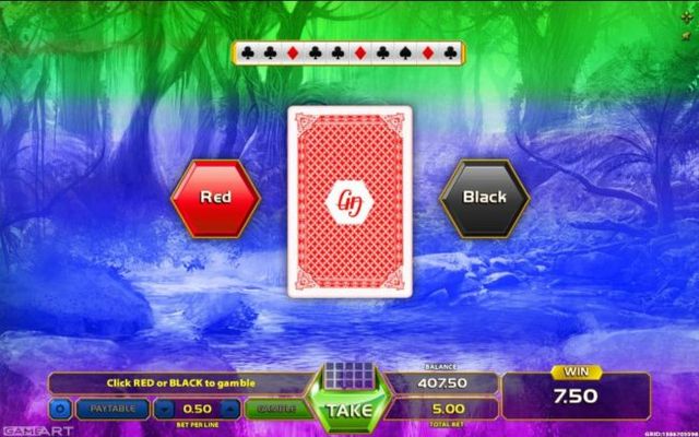 Gamble Feature - To gamble any win press Gamble then select Red or Black.