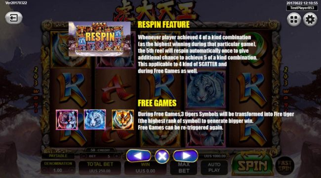 Re-Spins feature and Free Games Rules