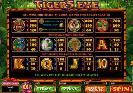 Slot game symbols paytable