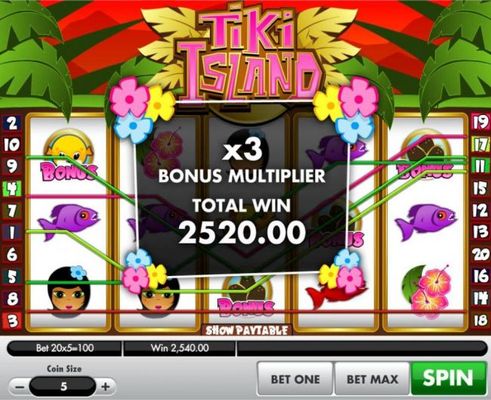 Bonus game play awards a 2,520.00 total prize amount.