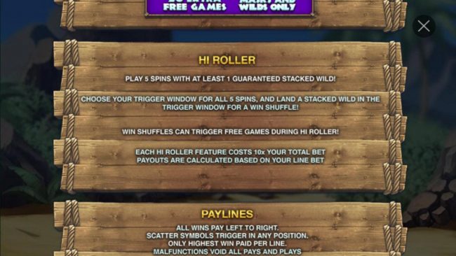 Hi Roller - Play 5 spin with at least 1 guaranteed stacked wild!