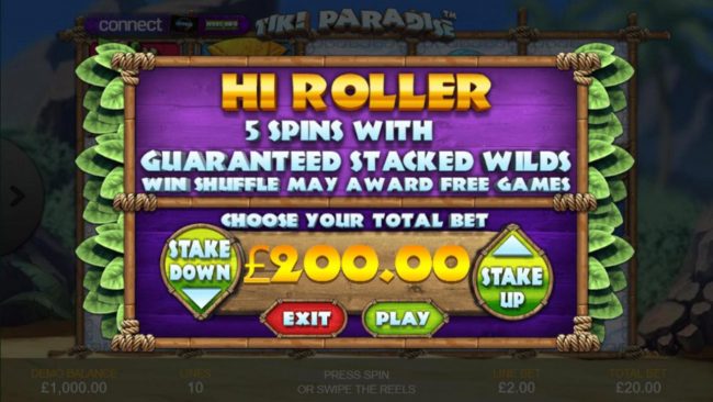 hi Roller 5 Spins with Guaranteed Stacked Wilds Win Shuffle May Award Free Games.