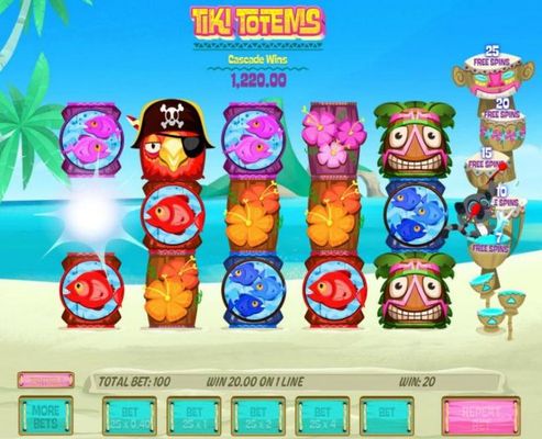 Four consecutive wins from a single spin triggers free spins.